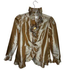 Victor Costa Occasion Gold Ruffle Belted‎ Jacket XS NWT QVC Glam Holiday Classic